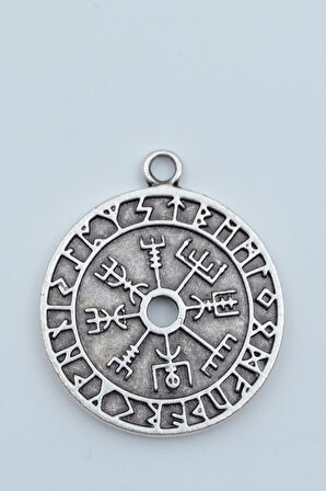 Vegvisir Pusula - Viking Sembol Gümüş Kaplama Kolye Ucu