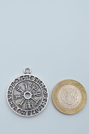 Vegvisir Pusula - Viking Sembol Gümüş Kaplama Kolye Ucu