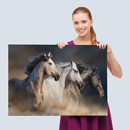 Harita Sepeti Koşan Atlar Dekoratif Kanvas Tablo -1129