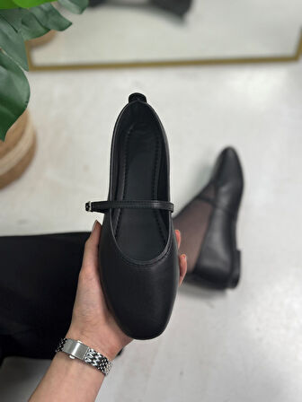  Günlük Siyah Kadın Babet Oval Burun İnce Bant Tokalı Kemer Ortopedik Ev İş Ofis Hafif Ayakkabı 113