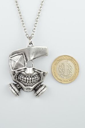 Gaz Maskesi - Tokyo Ghouls Ken Kaneki Erkek Kadın Kolye Antik Gümüş Kaplama - 60 cm Düz Zincir