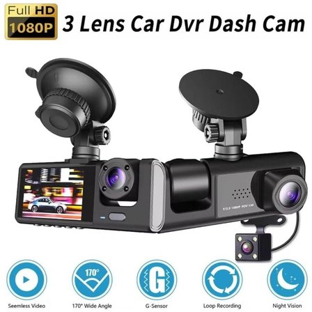 NYF DVR Kayıt Cihazı Araç İçi 2 inç Ekranlı Park Kitli Üç Kameralı Vantuzlu (64GB Destekli)