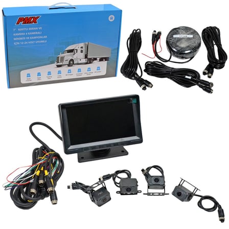 PMX DVR Kayıt Cihazı Kamyon-Tır-Minibüs 12-24V 7 inç Ekranlı 4 Kameralı (128GB Destekli)
