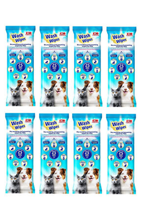 Bio PetActive Wash Wipes Kuru Yıkama ve Bakım Havlusu 25 Lİ  X 8 Paket