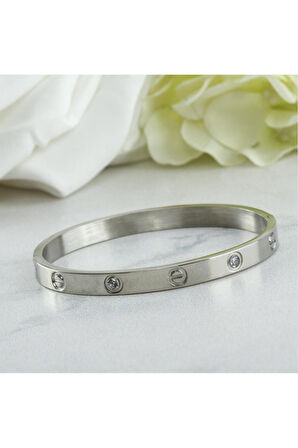 Orjinal Crt Taşlı Çelik Bileklik (Kalın)