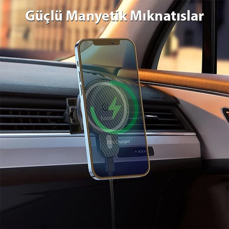 HOCO CA85 Araç Havalandırma Bölmesi 15W Kablosuz Hızlı Şarj Telefon Tutucu-(5775)