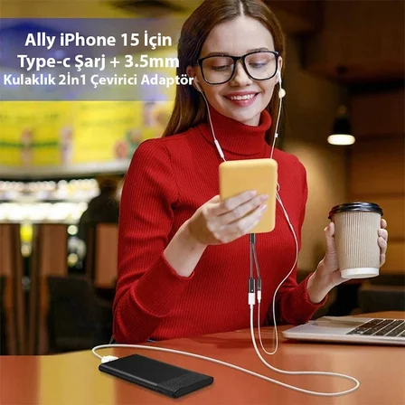 Ally İphone 15 İçin Type-c Şarj + 3.5mm kulaklık 2İn1 Çevirici Adaptör-(5775)
