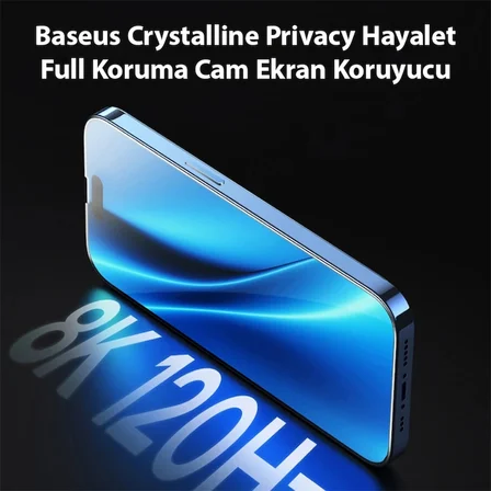 Baseus Crystalline iPhone 15 Privacy Hayalet Full Koruma Cam Ekran Koruyucu-(5775)