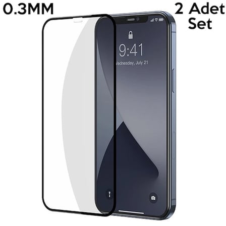 Baseus İPhone 12-12 Pro 6.1 0.3MM 3D Full Tempered Cam Ekran Koruyucu 2Adet Set-(5775)