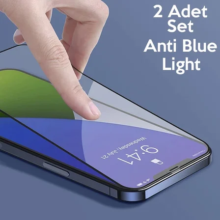 Baseus İPhone 12-12 Pro 0.3MM Full Anti Blue Light Tempered Cam Ekran Koruyucu 2Adet Set-(5775)