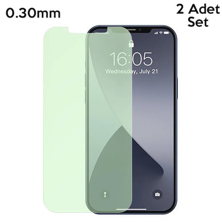 BASEUS İPhone 12 Mini 0.30mm Full Tempered Cam Ekran Koruyucu 2Set Anti-Bluelight-(5775)