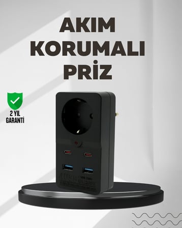Tip Akım Koruma Prizi 10A 2500W USB Type C Destekli