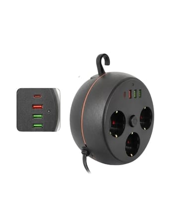 Güvenli Çoklu Priz 3 Priz 3 USB 1 Type C Termal Koruma Uzun Kablo