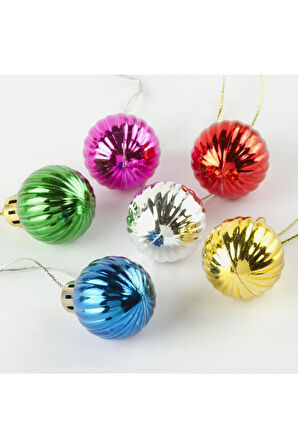 12'li Çizgili Küçük Boy Cici Top Yılbaşı Ağaç Süsü