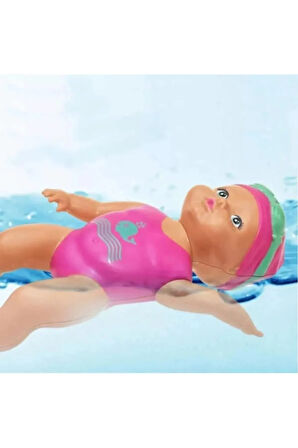 Oyuncak Küvette Havuzda Suda Kendiliğinden Yüzen Kurmalı Swimming Baby Yüzen Bebek 15 Cm