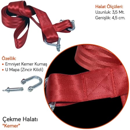 NYF Çekme Halatı Kemer (U Mapa/Karabinalı) 2 Ton 3,5 mt x 4,5 cm