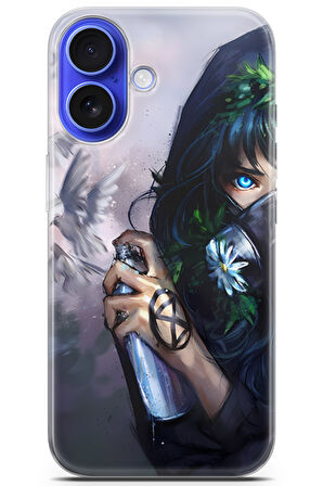 Apple iPhone 16 Plus uyumlu Girls 28 HD Desenli Spray Boya ve Güvercinler