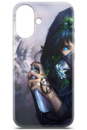 Apple iPhone 16 Plus uyumlu Girls 28 HD Desenli Spray Boya ve Güvercinler