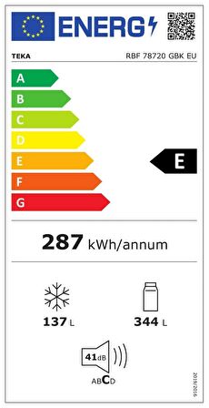 Teka Ankastre RBF 78720 GBK Çift Kapılı No Frost Buzdolabı