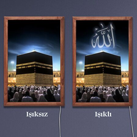 Veraart Işıklı Pleksi Dini İslami Sürpriz Tablo Allah Kabe Dekoratif Ayaklı Biblo