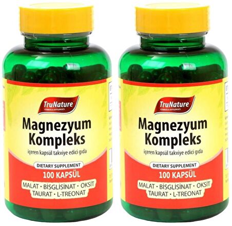 Trunature Magnesium Complex 2x100 Kapsül Magnezyum Kompleks Malat Bisglisinat Taurat Sitrat Oksit Kalsiyum L-Treonat