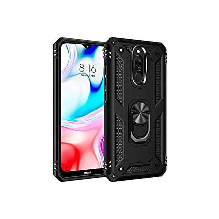 Smcase Xiaomi Redmi 8A Kılıf Vega Yüzüklü Çift Katmanlı Tank Kapak  Nano Ekran Koruyucu