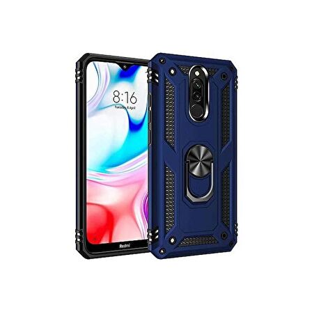 Smcase Xiaomi Redmi 8A Kılıf Vega Yüzüklü Çift Katmanlı Tank Kapak  Nano Ekran Koruyucu