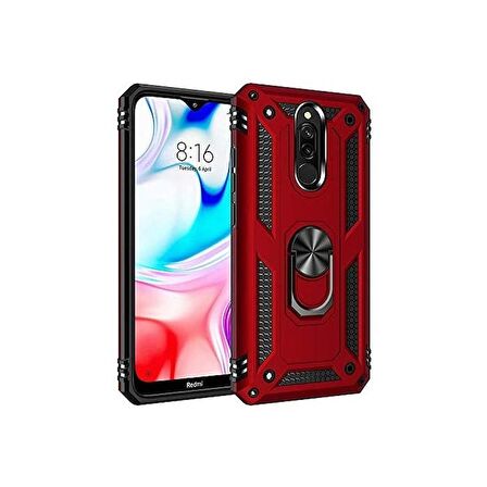 Smcase Xiaomi Redmi 8 Kılıf Vega Yüzüklü Çift Katmanlı Tank Kapak  Nano Ekran Koruyucu