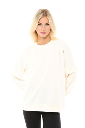 defy's Kadın Oversize Sweat Kol Detaylı Ekru
