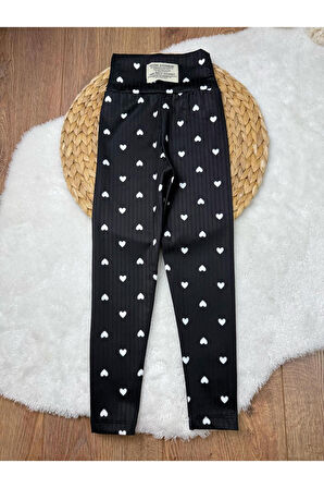 Mevsimlik Kalp Baskılı Kız Çocuk Fitilli  Tayt 5'li Set