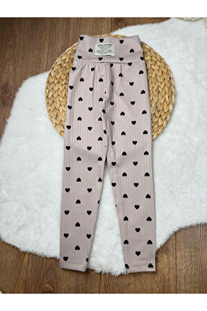 Mevsimlik Kalp Baskılı Kız Çocuk Fitilli  Tayt 5'li Set