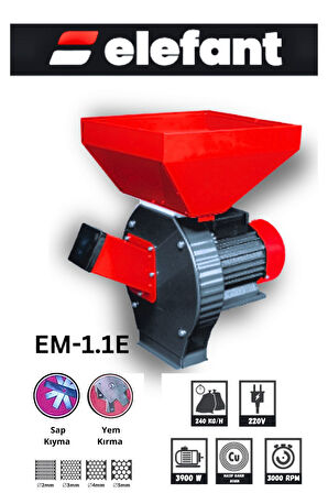 Em-1.1e Yem Kırma Makinası, Öğütücü Değirmen, 340kg/s, (220V)