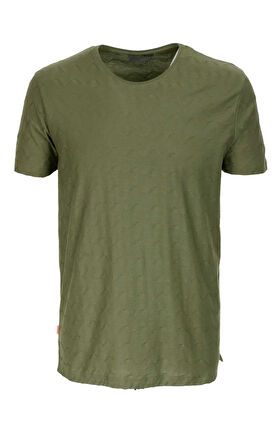 Erkek Tişört Bisiklet Yaka Haki %100 Pamuk Slim Fit Baskılı T-shirt NCS JEANS 1135