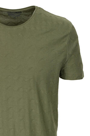 Erkek Tişört Bisiklet Yaka Haki %100 Pamuk Slim Fit Baskılı T-shirt NCS JEANS 1135