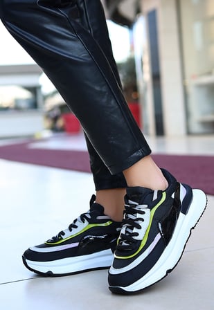Zizigo Kadın Sneaker Ayakkabı Siyah Beyaz Detaylı Günlük 39 Numara