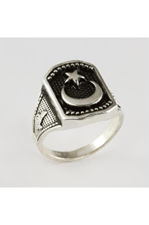 Ay Yıldız Figürlü Metal Erkek Yüzük