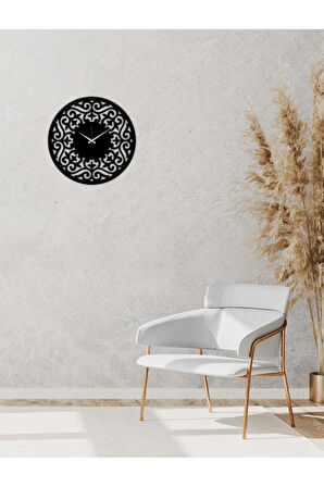 Artroya Dekoratif Desenli Yuvarlak Metal Duvar Saati   -Ev Ofis  - 50 x 50 - cm - Siyah - CLOCK-004