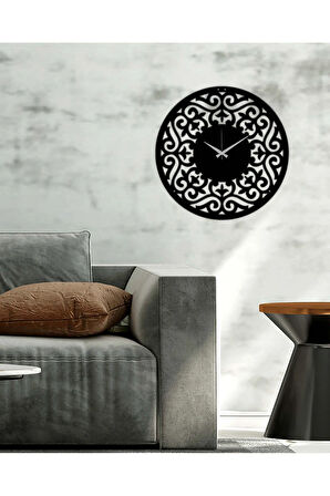 Artroya Dekoratif Desenli Yuvarlak Metal Duvar Saati   -Ev Ofis  - 50 x 50 - cm - Siyah - CLOCK-004