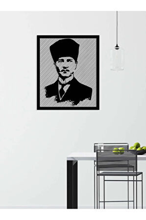 Artroya Atatürk Temsili Metal Duvar Tablosu - Ev Duvar Dekorasyonu - 70 x 70 cm -Siyah - ATA-031