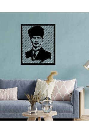 Artroya Atatürk Temsili Metal Duvar Tablosu - Ev Duvar Dekorasyonu - 70 x 70 cm -Siyah - ATA-031