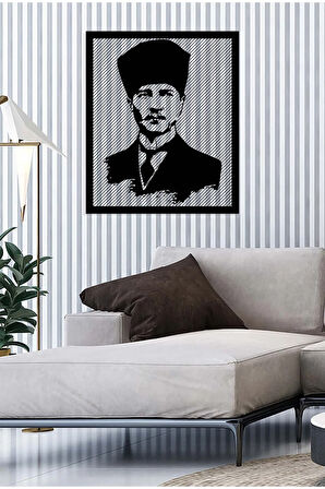 Artroya Atatürk Temsili Metal Duvar Tablosu - Ev Duvar Dekorasyonu - 70 x 70 cm -Siyah - ATA-031