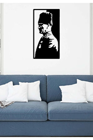 Artroya Atatürk Silueti Metal Duvar Tablosu - Ev Duvar Dekorasyonu - 50 x 50 cm -Siyah - ATA-016