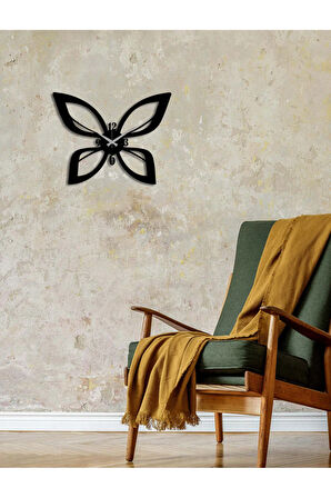 Artroya Butterfly Metal Duvar Saati -Ev Ofis  - 35 x 45 - cm - Siyah - CLOCK-235