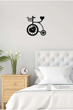 Artroya Retro Heart Bike Metal Duvar Saati -Ev Ofis  - 60 x 58 - cm - Siyah - CLOCK-253