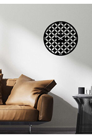 Artroya Flower of Life Dekoratif Metal Duvar Saati -Ev Ofis  - 51 x 51 - cm - Siyah - CLOCK-025