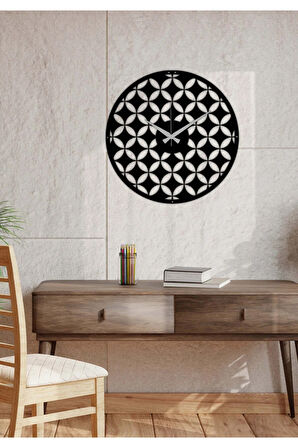 Artroya Flower of Life Dekoratif Metal Duvar Saati -Ev Ofis  - 51 x 51 - cm - Siyah - CLOCK-025