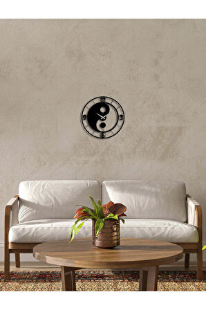 Artroya Yin Yang Metal Duvar Saati -Ev Ofis  - 50 x 50 - cm - Siyah - CLOCK-263