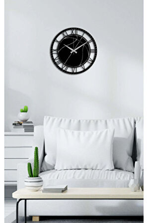 Artroya Modern Roma Rakaml Metal Duvar Saati -Ev Ofis  - 40 x 40 - cm - Siyah - CLOCK-040