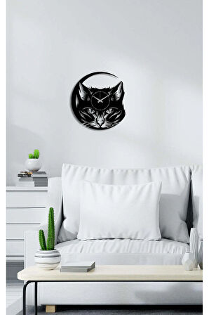 Artroya Alfa Kedi Metal Duvar Saati -Ev Ofis  - 45 x 40 - cm - Siyah - CLOCK-164