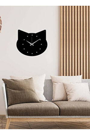 Artroya Kedikız Dekoru Metal Duvar Saati -Ev Ofis  - 50 x 45 - cm - Siyah - CLOCK-027